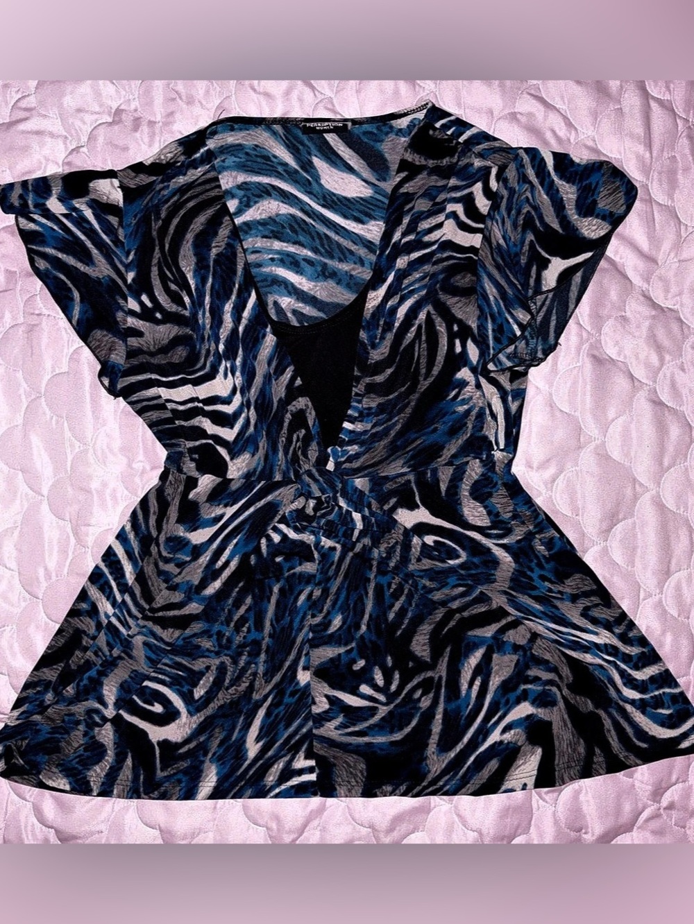 Perception Women Animal Print top in Blue & Black Like New